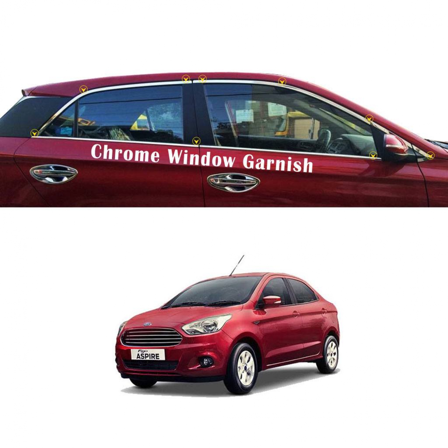 Ford Figo Aspire Lower Window Chrome Garnish Trims Set of 4Pcs